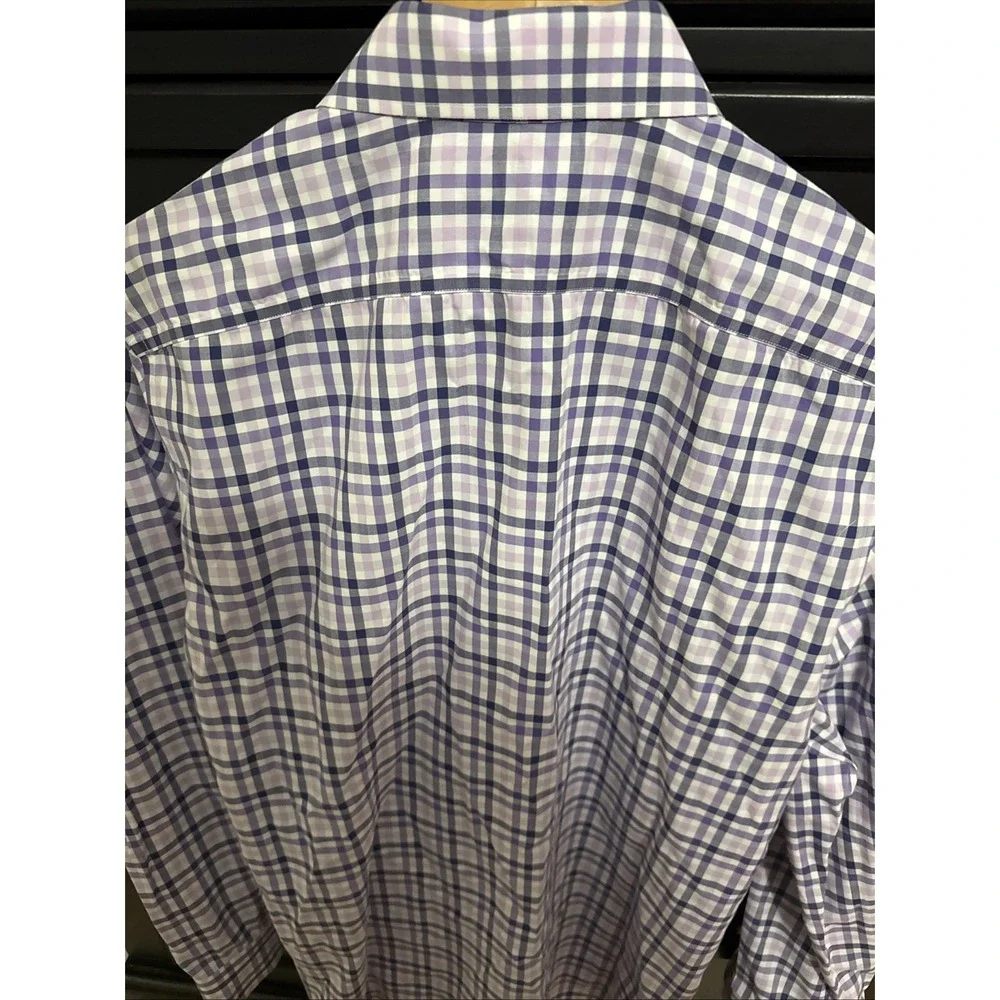 Banana Republic Shirt‎ Men Large Purple Plaid Camden Fit Button Down Collar